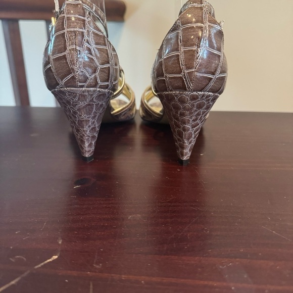 Miss Tina “knowles” reptile print strappy heels sandals New in Box tan brown 9 - Picture 15 of 15